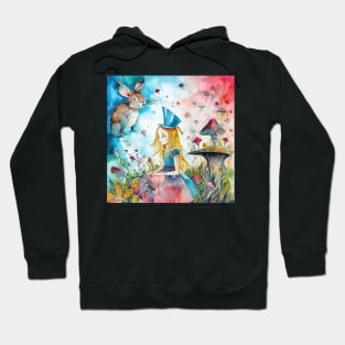 Bright Alice in Wonderland Watercolor Hoodie